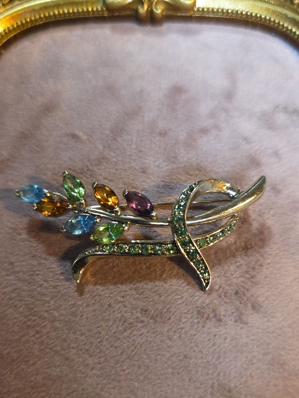 Vintage 1970s Monet Multicolor Rhinestone Flower Bouquet Brooch,